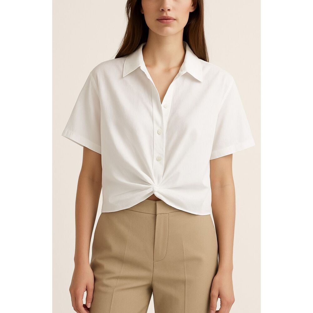 ✨MAEVE Anthropologie Short Sleeve Button Down Sz XS White Top✨